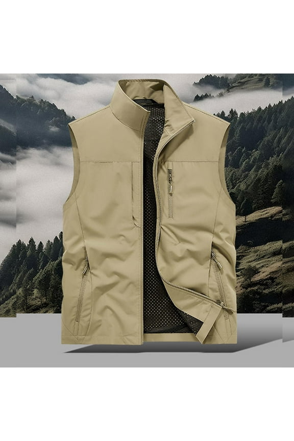 Men's Lightweight Utility Vest - Outdoor Multi Pocket Sleeveless Jacket for Hiking, Sports, Tool Carrying & Casual Wear, Polyester Breathable Packable Design