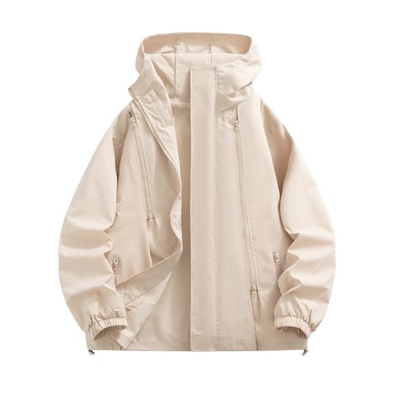 Pejock Men's Lightweight Water Resistant Hooded Jacket, Windproof Outdoor Rain Coat with Drawstring Pockets and Adjustable Hem for All Season Casual Wear