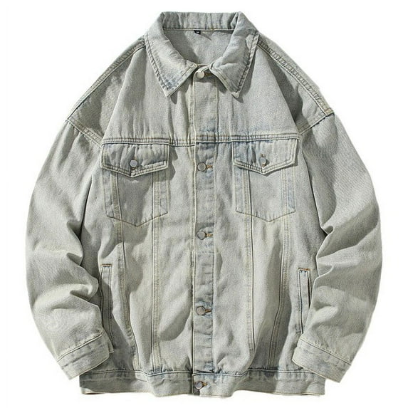 Pejock Men's Loose Fit Hooded Denim Jacket, Long Sleeve Casual Coat with Lapel Collar for Streetwear Outdoor Gym Hiking Hip-Hop Layered Wear