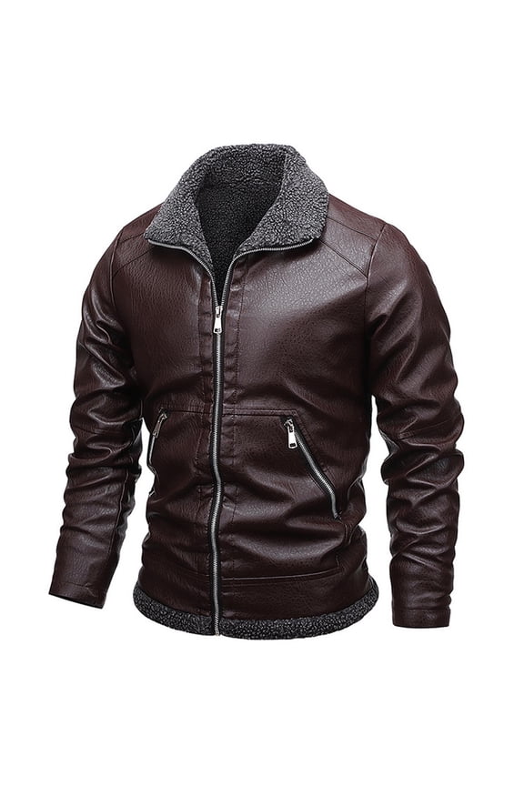 Men's Motorcycle Jacket Faux Leather Biker Style Coat, Winter Warm Long Sleeve Zipper Front Closure, Casual Rider Outerwear for Daily Spring and Winter Wear, Asian Fit