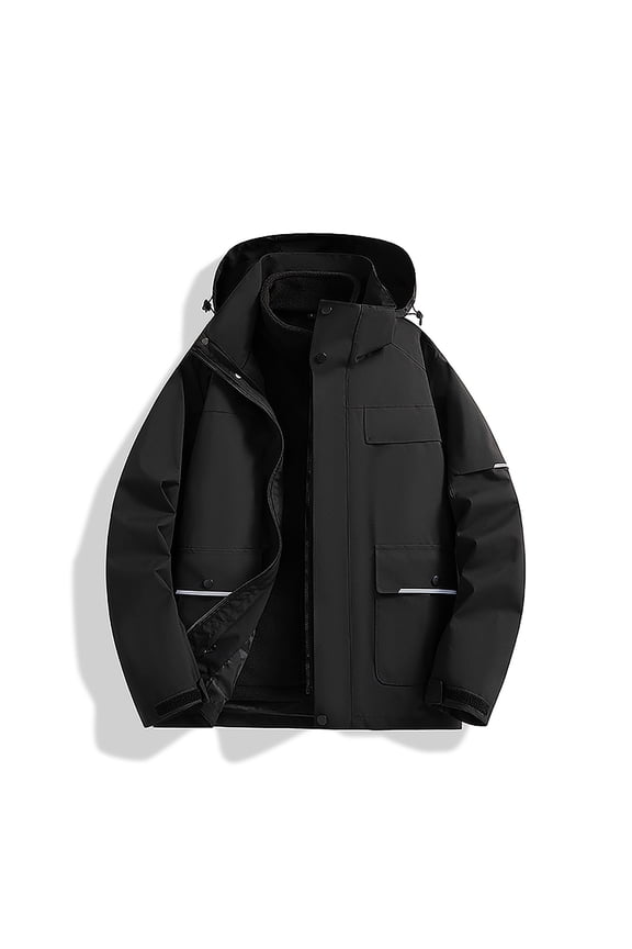 Men's Slim Fit Hooded Jacket, Stitch Detail Lightweight Coat with Adjustable Drawstring and Zipper Pockets - Polyester Outerwear for Casual Active Wear