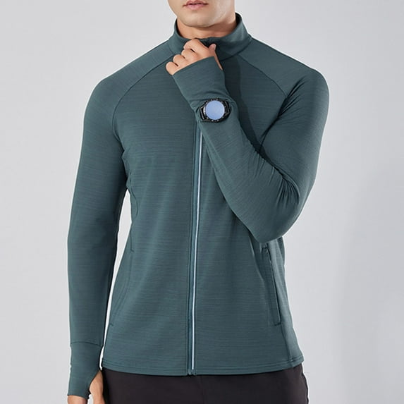 Pejock Men's Solid Color Hooded Jacket, Lightweight Sport Coat with Zipper Pockets, Elastic Cuffs and Hem - Long Sleeve Casual Outerwear for Daily Activities