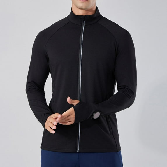 Pejock Men's Solid Color Hooded Jacket, Lightweight Sport Coat with Zipper Pockets, Elastic Cuffs and Hem - Long Sleeve Casual Outerwear for Daily Activities