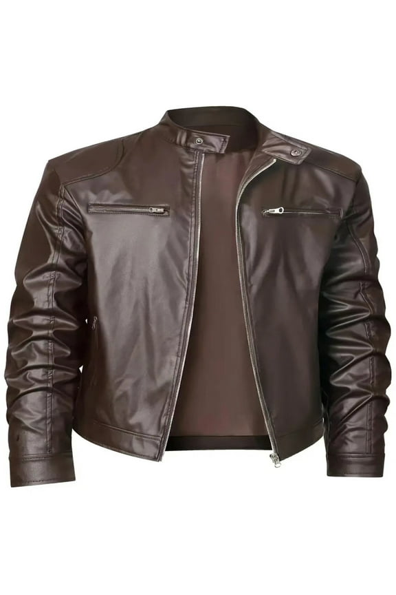 Men's Stand Collar Jacket - Loose Fit Long Sleeve Coat, Polyester Casual Zipper Outerwear with Sequin Details for Daily Outdoor Wear, Fashion Breathable Men Coat