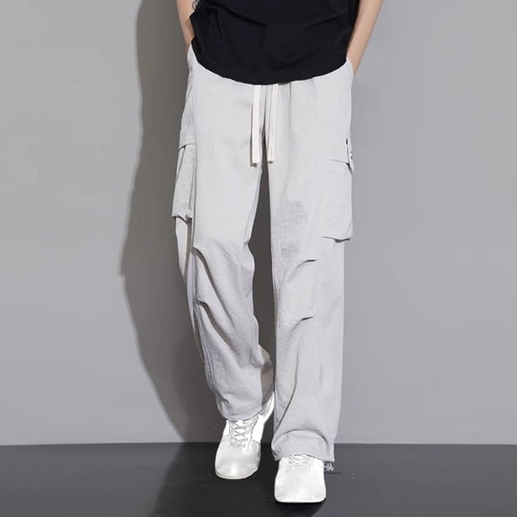 Pejock Men's Summer Ice Silk Pants - Wide Leg Straight Fit Quick-Dry Casual Work Pants, Lightweight Breathable for Gym Running Outdoor Active Lifestyle, Elastic Waist with Drawstring & Side Pockets