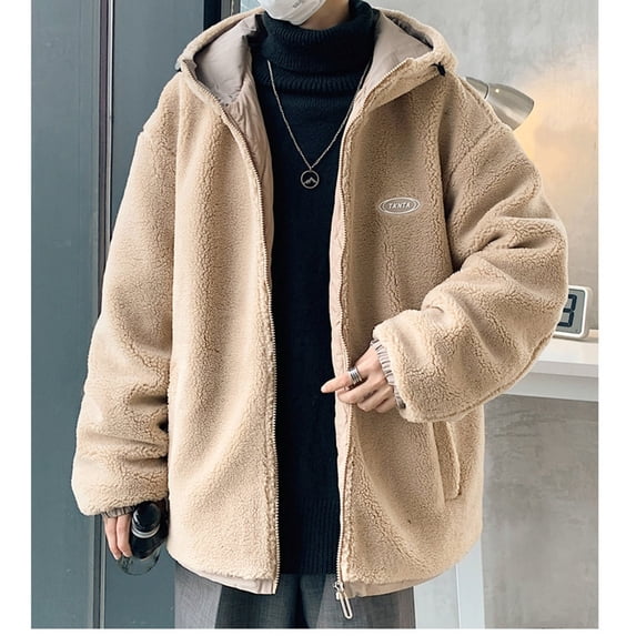 Pejock Men's Thick Wool Blend Hooded Jacket, Heavy Duty Winter Coat with Zip Pockets, Long Sleeve Warm Parka for Outdoor Casual Wear