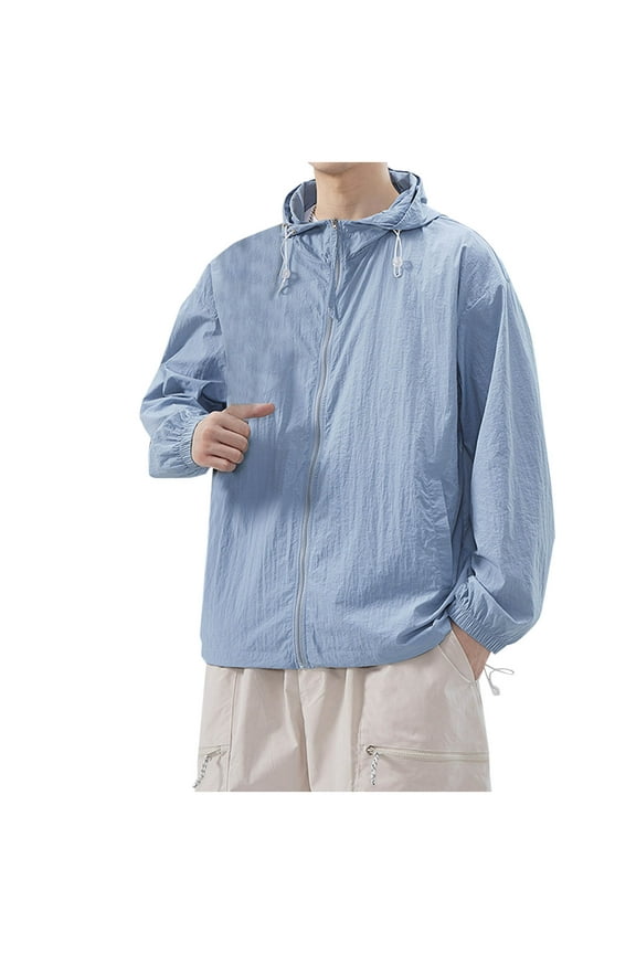 Men's UPF 50+ Sun Protection Jacket, Hooded Lightweight Ice Silk Spandex Top, Long Sleeve UV-Blocking Shirt for Outdoor, Hiking, Casual Wear