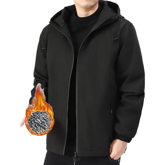 Pejock Men's Velvet Jacket Hooded Long Sleeve Casual Sports Outerwear with Zipper Pockets Lightweight Polyester Zip Up Coat for Daily Wear