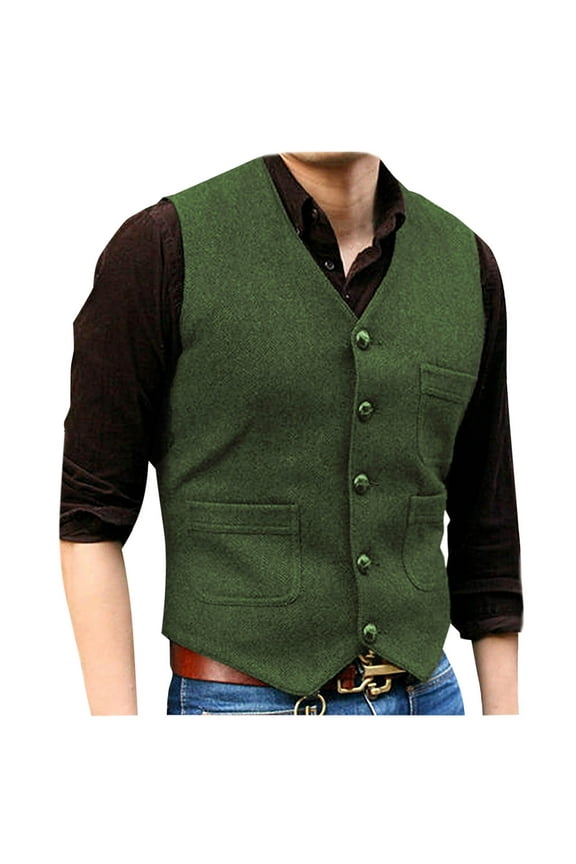 Men's Vintage Casual Vest with Belt Detail, Chest Pocket, Five Button Closure Lightweight Waistcoat for Layering, Tailored Fit