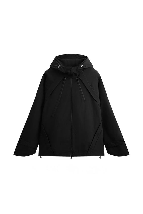Men's Waterproof Hooded Jacket - Lightweight Rain Coat with Drawstring Pockets, Sealed Seams and Ribbed Cuffs for Outdoor, Work, Daily Windbreaker
