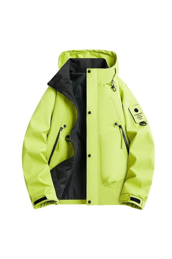 Men's Windproof Waterproof Work Jacket, Hooded Long Sleeve Outdoor Coat with Breathable Fabric for Casual Daily Wear