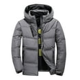 thumbnail image 1 of Pejock Men's Winter Coat - Quilted Hooded Cardigan Jacket with Zipper Pockets, Long Sleeve Casual Outerwear for Cold Weather, Polyester Insulated Coat, 1 of 5