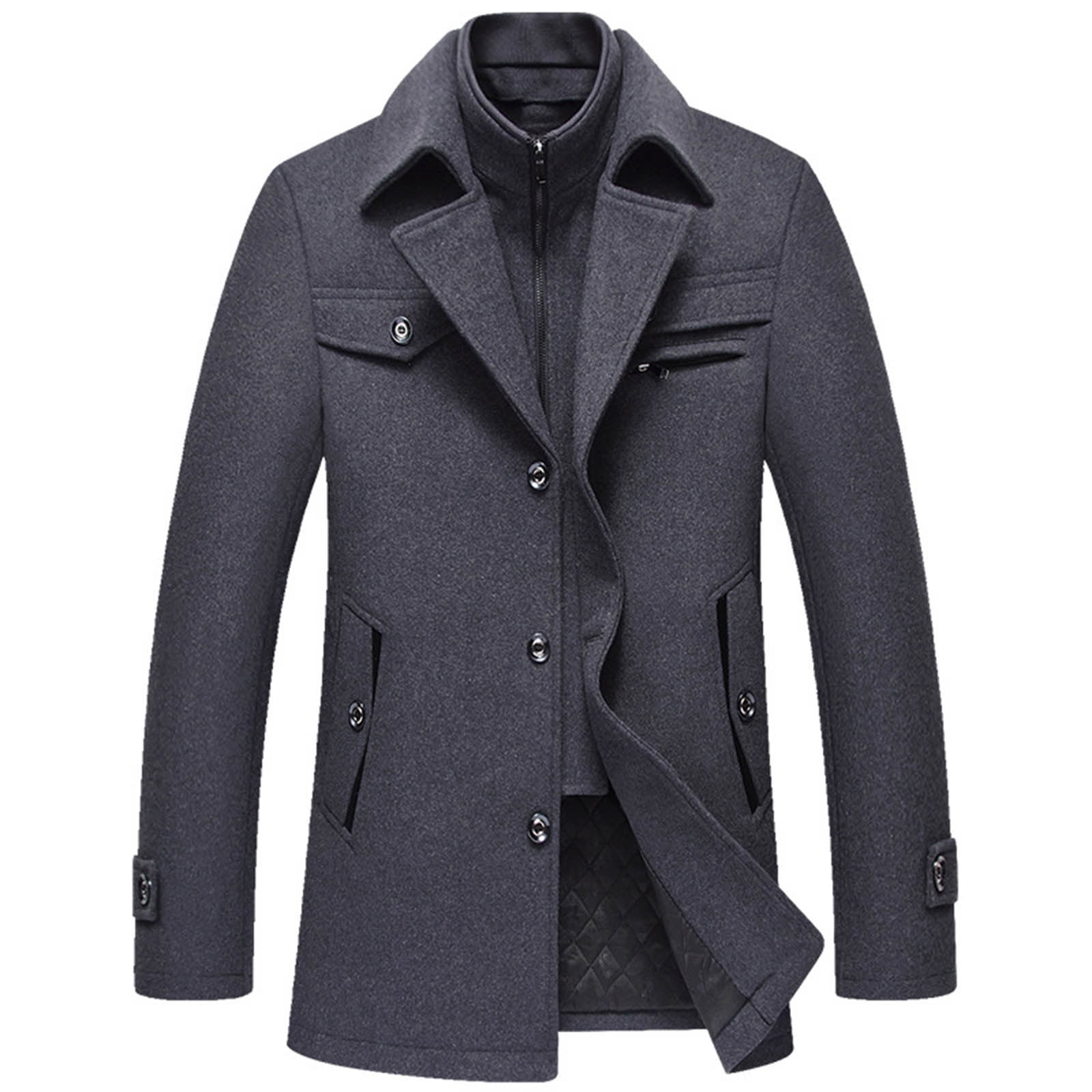 Pejock Men's Wool Blend Pea Coat Notched Collar Single Breasted ...