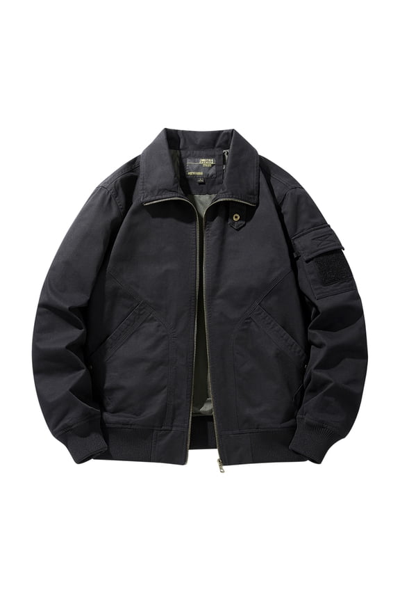 Men's Work Jacket - Long Sleeve Utility with Multi-Pocket Zippered Design, Hoodless Casual Outwear Coat for Outdoor, Daily and Casual Activities