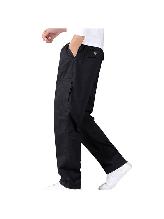 Men's Work Pants Lightweight Polyester Blend Elastic Waistband Straight Leg Comfort Fit Casual Trousers for Daily Wear
