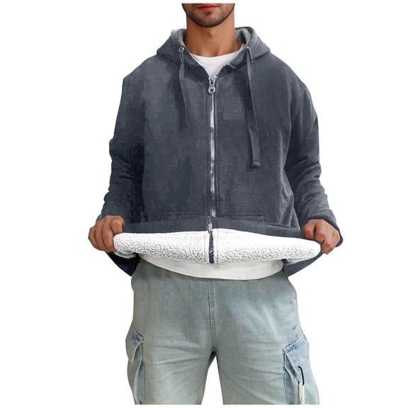 Pejock Men's Zip Up Hoodie - Fleece Lined Winter Coat with Warm Cardigan Jacket, Long Sleeve Hooded Outwear for Casual Outdoor Wear