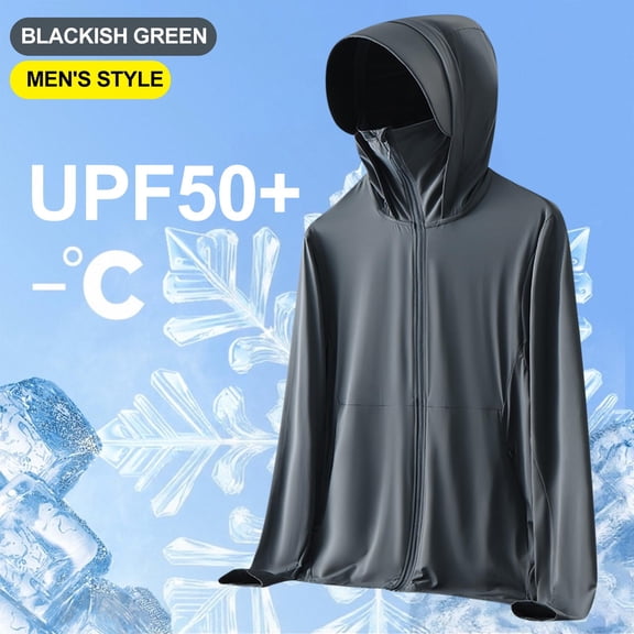 Pejock Men's Zipper Sun Protection Hoodie, Long Sleeve UV Windproof Sportswear with Thumb Holes & Cooling Ventilation for Outdoor Athletics, Hiking and Summer Wear