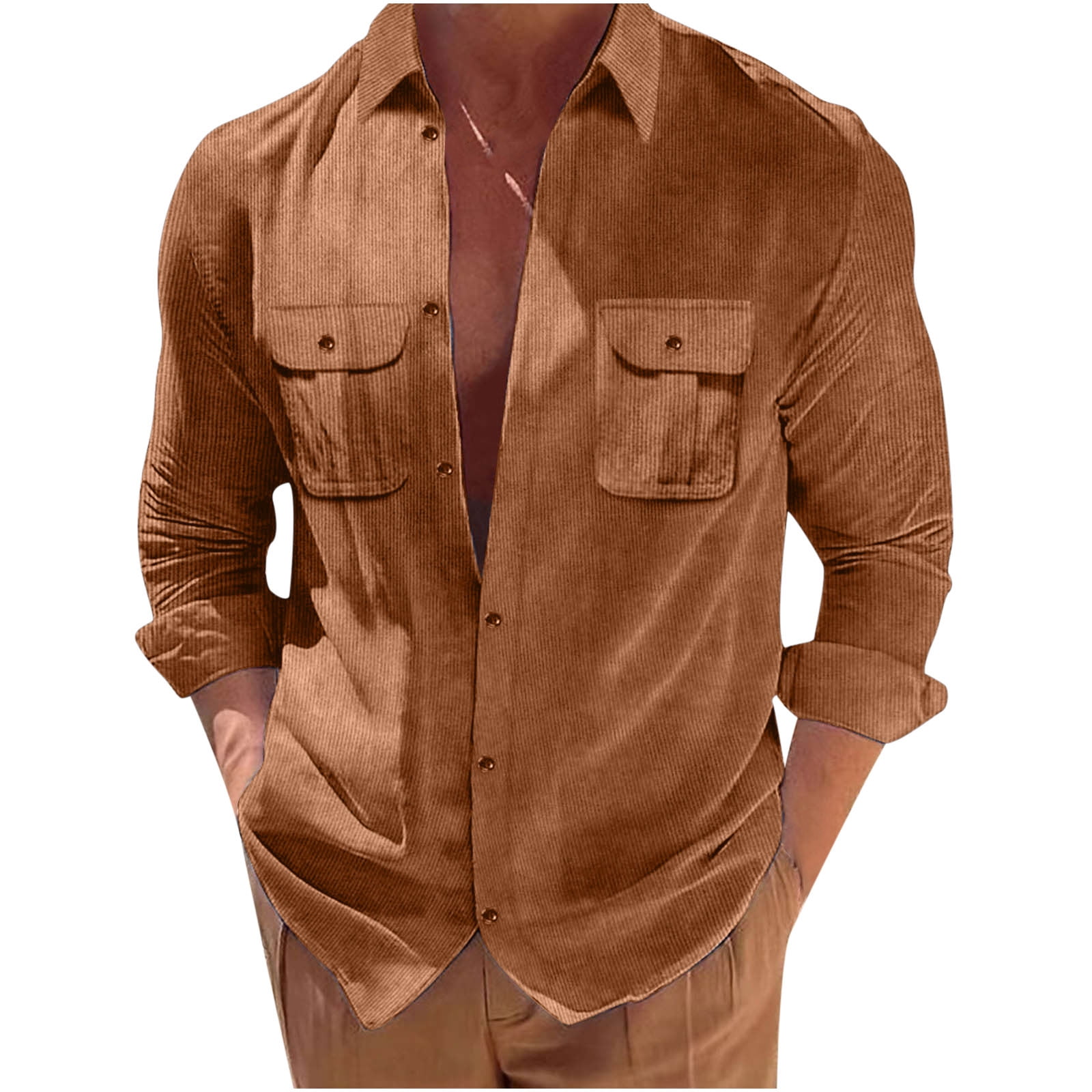 Pejock Mens Corduroy Shirt Casual Button Down Long Sleeve Ribbed Fall Tops Slim Fit Casual Warm Turn down Collar Shirts Men s Lightweight Corduroy