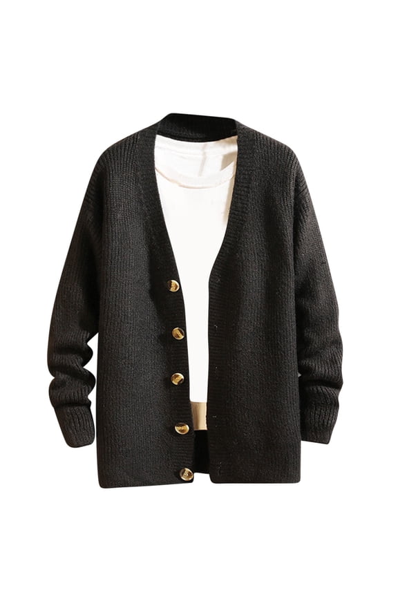 Mens Knitted V-Neck Cardigan Sweater - Lightweight Long-Sleeve Button Front Jacket with Pockets, Ribbed Cuffs for Casual and Formal Layering in Winter
