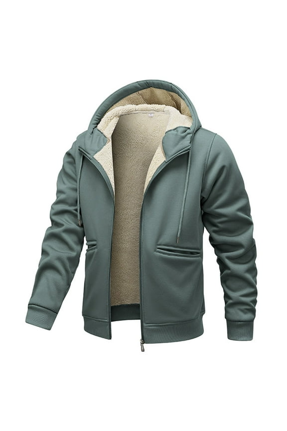 Mens Sherpa Hoodie Jacket Fleece Lined Zip Up Warm Hoodies Sweatshirt Winter Zipper Sweater Hooded Coat