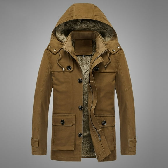 Pejock Mens Thickened Winter Coat, Detachable Hooded Long Sleeve Overcoat for Outdoor Leisure, Soft Woolen Casual Jacket with Pockets, Asian Fit Size Guide