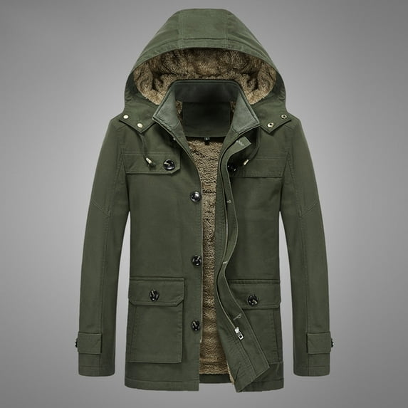 Pejock Mens Thickened Winter Coat, Detachable Hooded Long Sleeve Overcoat for Outdoor Leisure, Soft Woolen Casual Jacket with Pockets, Asian Fit Size Guide