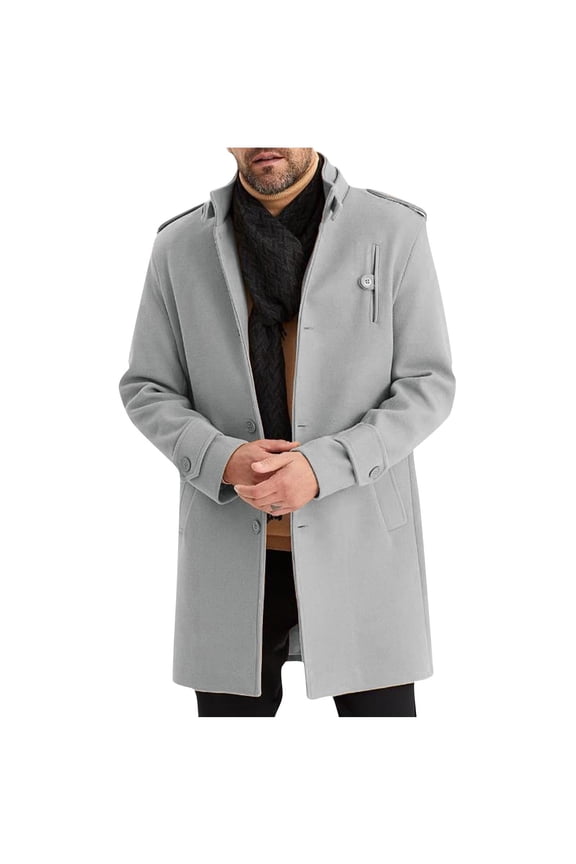 Mens Wool Blend Coat Winter Trench Coats Notched Lapel Collar Overcoat Classic Peacoat with Pockets