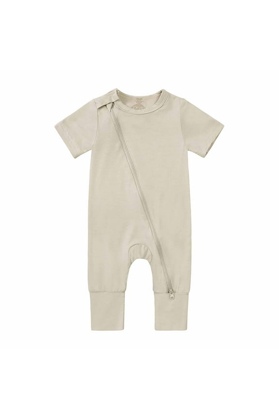 Newborn Baby Girl's Boy's Romper Jumpsuit Organic Cotton One-Piece Coverall Toddler Short Sleeve Zipper One-piece Pajamas Romper Jumpsuit, 0-24Months