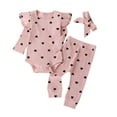 thumbnail image 1 of Pejock Newborn Toddler Infant Baby Girls Clothes Romper Pants Set Heart Print Ruffle Romper Pants Headband Clothes Suit for 12-18Months, 1 of 6