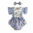 thumbnail image 1 of Pejock Newborn Toddler Infant Baby Girls Clothes Romper Shorts Set Ruffled Print Top with Straps Shorts And Headband Set, 0-3Months, 1 of 6