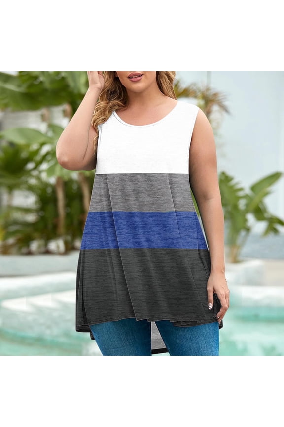 Plus Size Tunic Top for Women, Long Loose Fit Shirt, Color Block Summer Blouse, Stretchy Casual Wear, Hip-Covering Tops for Legging