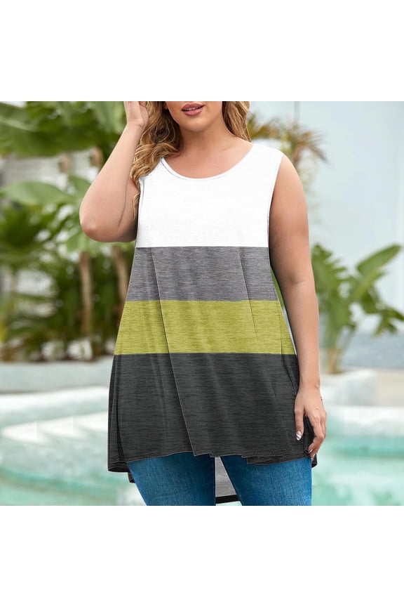 Plus Size Tunic Top for Women, Long Loose Fit Shirt, Color Block Summer Blouse, Stretchy Casual Wear, Hip-Covering Tops for Legging