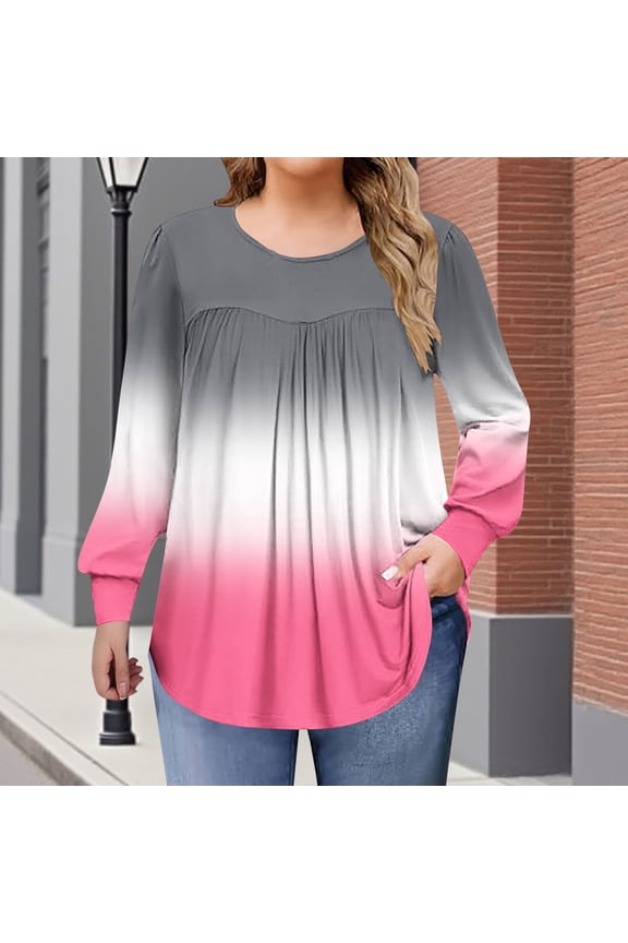 Plus Size Women's Color Block Casual T-Shirt Top, Long Sleeve Round Neck Shirt for Home Relaxation, Soft Stretch Daily Wear Blouse