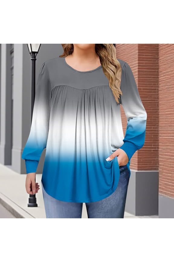 Plus Size Women's Color Block Casual T-Shirt Top, Long Sleeve Round Neck Shirt for Home Relaxation, Soft Stretch Daily Wear Blouse