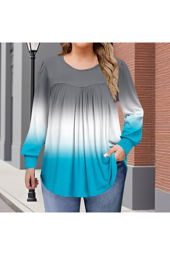 Plus Size Women's Color Block Casual T-Shirt Top, Long Sleeve Round Neck Shirt for Home Relaxation, Soft Stretch Daily Wear Blouse