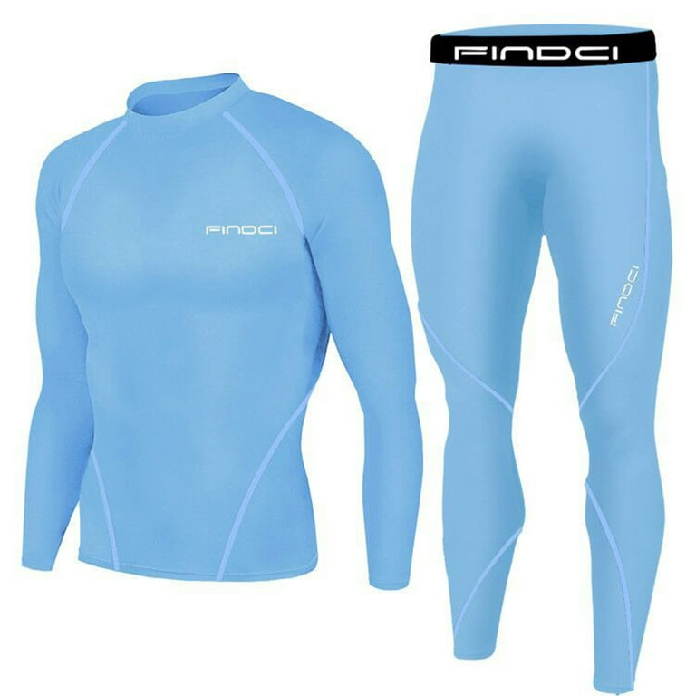 Pejock Sports Running Set for Men, Men's Compression Shirt Skin-Tight  Pants, uick Dry Fitness Tracksuit Suit Two-piece Gym Light Blue 3XL (US  Size:14)