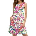 thumbnail image 1 of Pejock Summer Dresses for Women Beach Floral Tshirt Sundress Sleeveless Pockets Casual Loose Tank Dress White B S (US Size: 4), 1 of 4