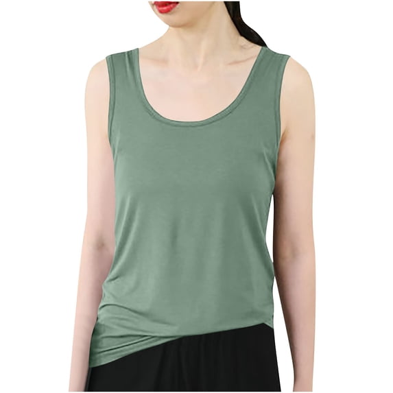 Pejock Summer Tank Tops for Women Plus Size Vest Solid Scoop Neck Flowy Shirts