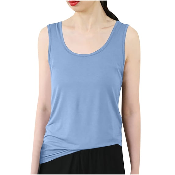 Pejock Summer Tank Tops for Women Plus Size Vest Solid Scoop Neck Flowy Shirts