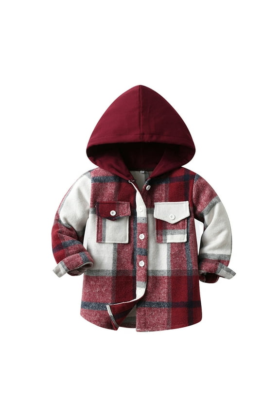 Toddler Baby Boy Girls Plaid Shacket Flannel Jacket Button Down Basic Ripped Hoodie Jeans Coat Little Girls Winter Cowboy Outwear Casual Shirt Coats for Toddler Girls (6M-6T)