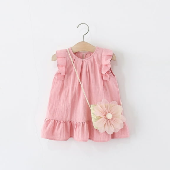 Pejock Toddler Girl Dress 2T-4T, Sleeveless Floral Ruffle Party Dress with Bag - Baby Flower Girl Outfit for Wedding, Birthday, Photo Shoot