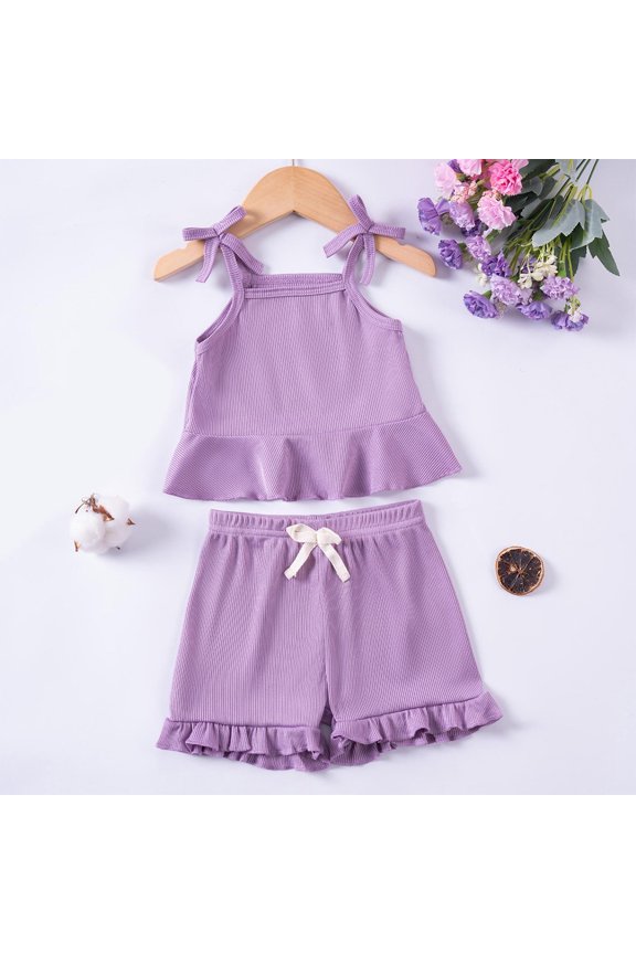 Toddler Girl Summer Outfit Set (0-2Y) | Daisy Halter Top & Ruffle Shorts | Quick-Dry Play Clothes for Beach & Playdates