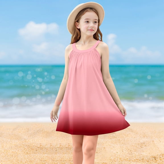 Pejock Toddler Girls Sleeveless Suspenders Dress, A-Line Gradient Summer Casual Dress, Stretch Polyester for 4-14 Years (Size Chart Included)