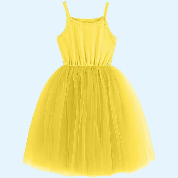 Pejock Toddler Girls Sleeveless Suspenders Dress - Solid Color Summer Mesh Dress, Casual Round Neck Baby to Kids Outfit 80-140 Size for 9M-8Y