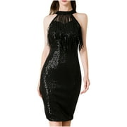 PEJOCK Women Evening Party Wedding Guest Dresses Sexy Solid Cold Shoulder Sleeveless V-Neck Regular Dress Black A M (US Size:6)