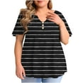 thumbnail image 1 of Pejock Women Plus Size Summer Pleated Ruffle Short Sleeve T-Shirt Loose Casual V-Neck Gradient Color Blouse T-shirt Tops Black B 3XL (US Size:14), 1 of 4