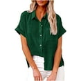 thumbnail image 1 of Pejock Women Summer Casual Button Down Shirts Fashion Solid Short Sleeve Loose Fit Collared Linen Work Blouse Shirts Tops with Pockets S-5XL, 1 of 6