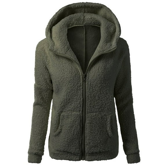 Pejock Women's 2023 Fashion Winter Coat Long Sleeve Lapel Zip Up Faux Shearling Shaggy Oversized Shacket Jacket Fuzzy Fleece Open Front Solid Color Hooded Sweatshirt Coat Outwear Jacket