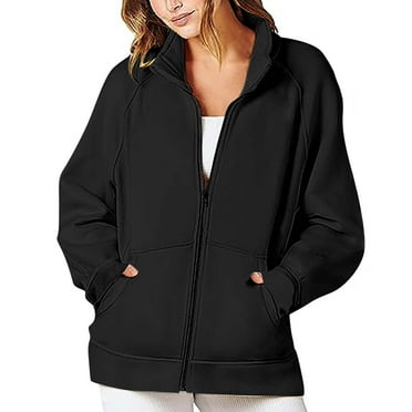 Pejock Women's 2023 Fashion Winter Coat Long Sleeve Lapel Zip Up Faux Shearling Shaggy Oversized Shacket Jacket Fuzzy Fleece Open Front Solid Color Pocket Sweatshirt Coat Outwear Jacket