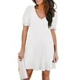 thumbnail image 1 of Pejock Women's 2023 Summer Casual Beach Dresses V Neck Short Sleeve Party Club Mini T Shirt Dress Sun Dress White M (US Size: 6), 1 of 6